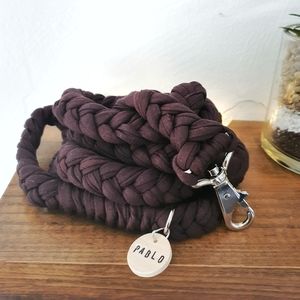 Pablo Chocolate Brown T Shirt Yarn Braided Dog Tug Leash